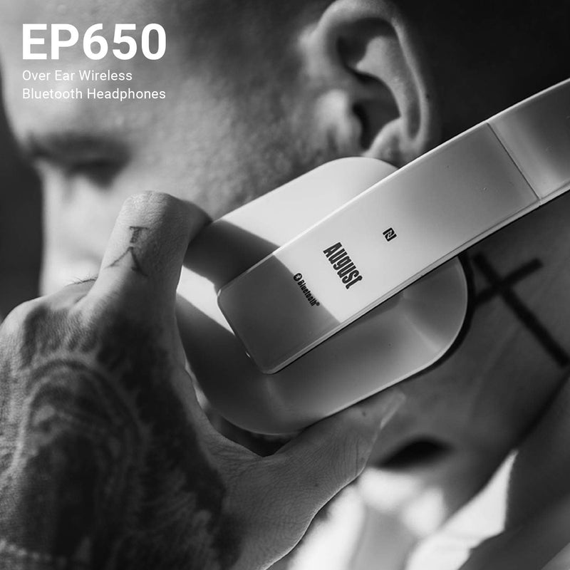 August EP650 - Bluetooth Kopfhörer v4.2 NFC mit aptX Low Latency - Stereo Over Ear Headphones mit Au
