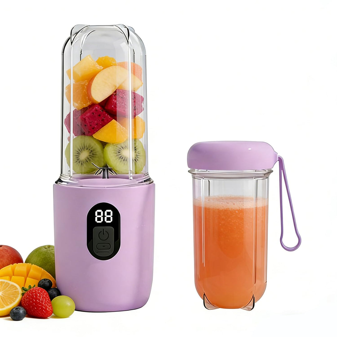 Tragbarer Mixer 500ML, Smoothie Maker to go mit Digitalanzeige & 16-Blatt Klingen Edelstahl, USB Auf