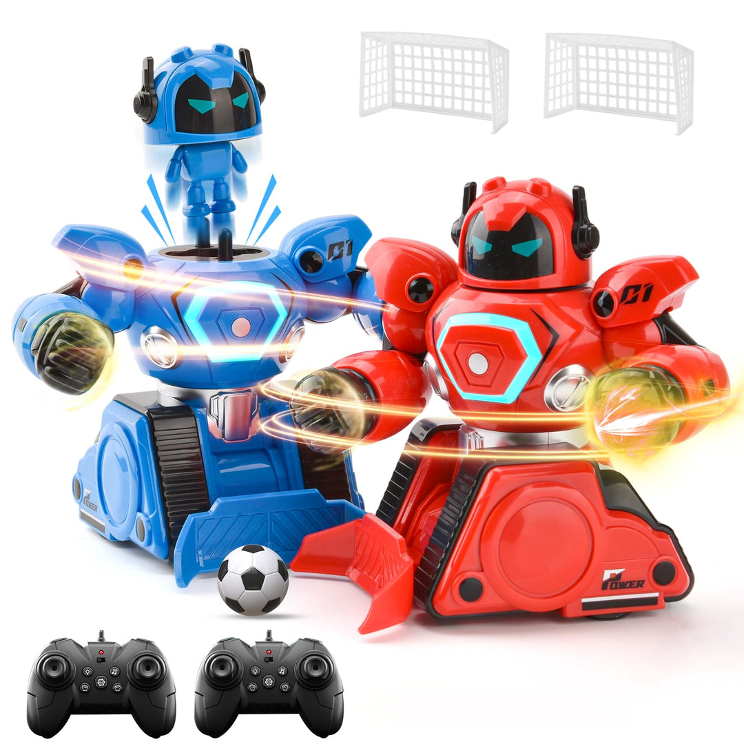2 Stück Ferngesteuerte Roboter, RC Kampfroboter Spielzeug mit Boxduell & Fussballmodus, Licht & Soun