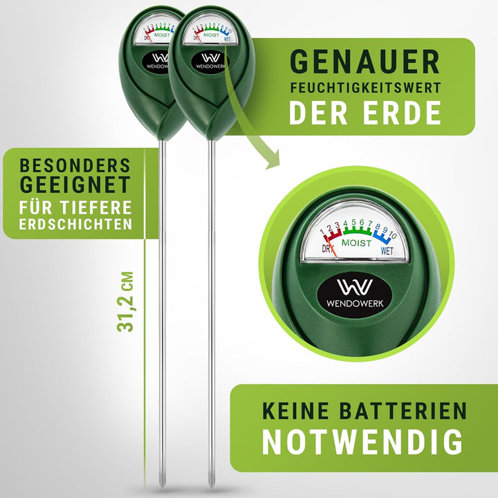 [2 Stück Extra Langer Boden Feuchtigkeitsmesser für Pflanzen 40CM [Grün/Grün] - Ohne Batterien - Ver