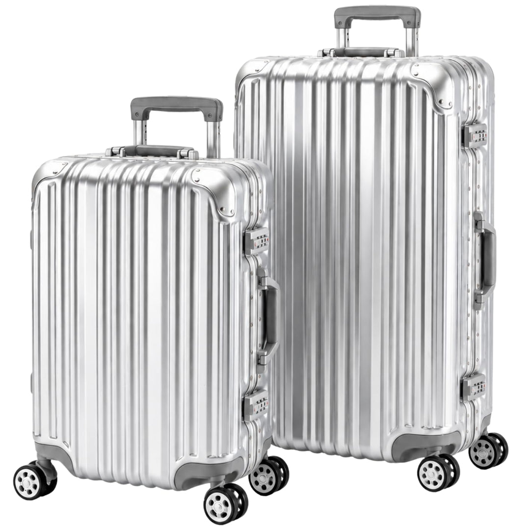 Travelhouse London Koffer Silber S-55cm, M-65cm · 2er-Set · Alu-Rahmen · Polykarbonat Hartschale · H