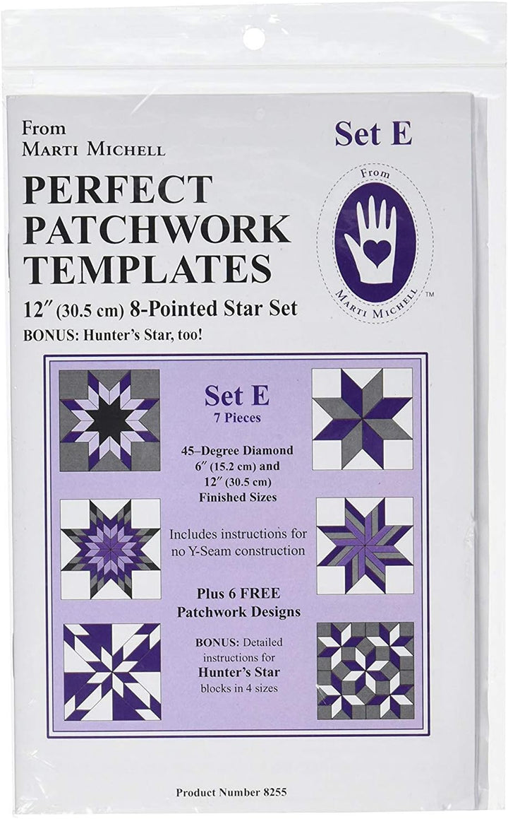 Marti Michell Perfect Patchwork Template-Set E - 8 Pointed Star Set 7/Pkg