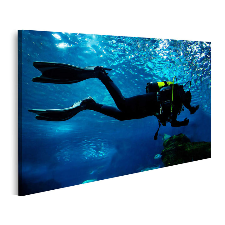 islandburner Bild auf Leinwand Taucher Im Ozean Silhouette Bilder Wandbilder Poster Leinwand 100x57c