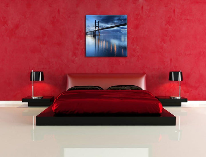 Pixxprint Ponte Vasco da Gama Lissabon / 70x70cm Leinwandbild bespannt auf Holzrahmen/Wandbild Kunst