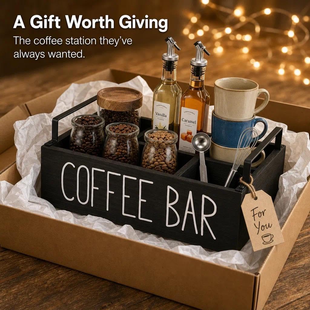 Kaffee Station Veranstalter,Kaffeebar Organizer Holz mit Fächern,Tee Aufbewahrung,Kaffee Station Auf