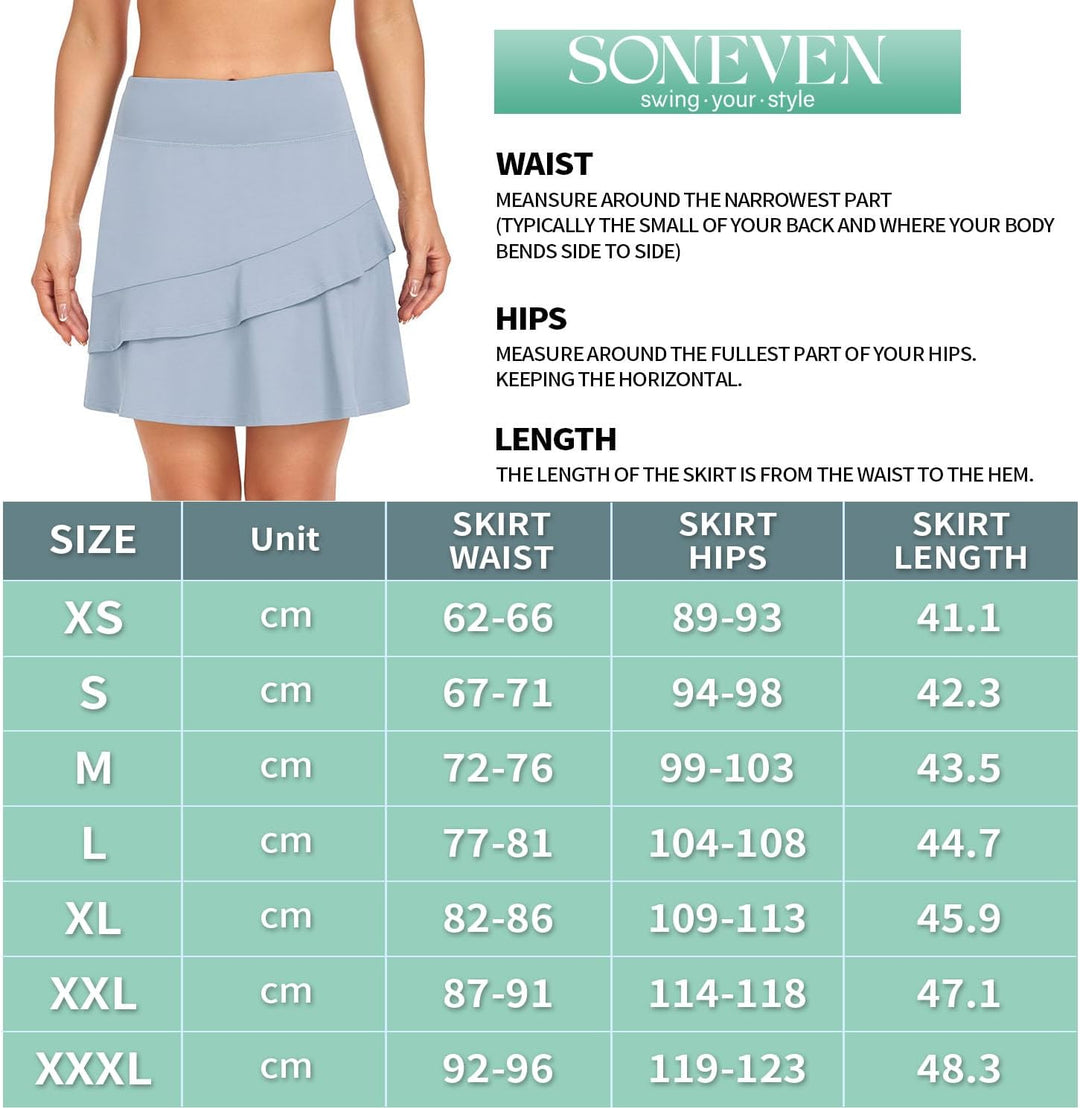 Soneven Hosenrock Damen Knielang Tennis Rock mit Hose Drunter Mädchen Pleated Wanderrock Sommer Spo
