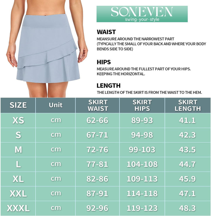 Soneven Hosenrock Damen Knielang Tennis Rock mit Hose Drunter Mädchen Pleated Wanderrock Sommer Spo
