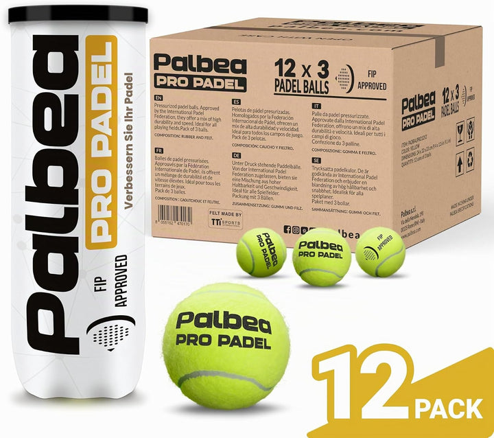 Palbea PRO Padel - FIP Zugelassene Padelbälle - 1 Karton x 6/12 Röhren - Padel Bälle mit HV Filz für