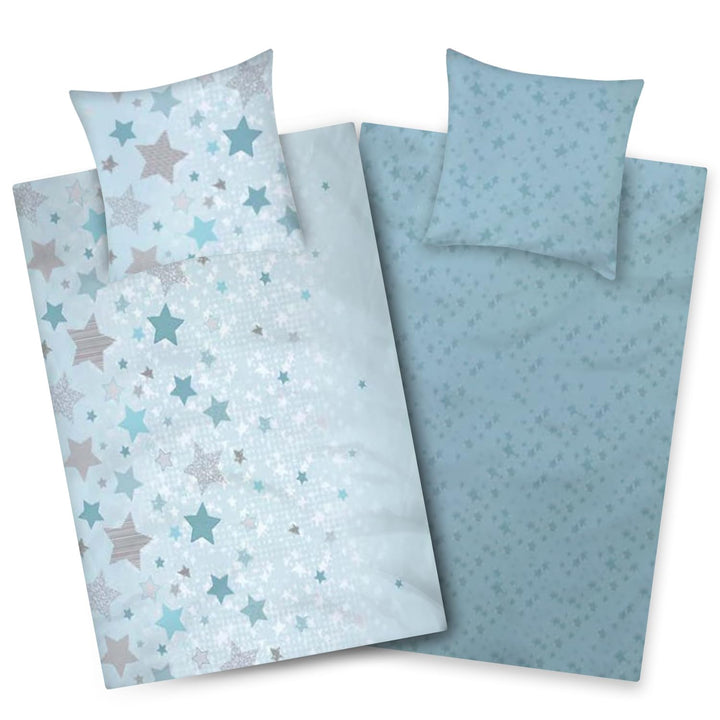 Aminata kids Bettwäsche 135x200 Sterne türkis Baumwolle Stern-Motiv, Reissverschluss weich &amp; atmungs