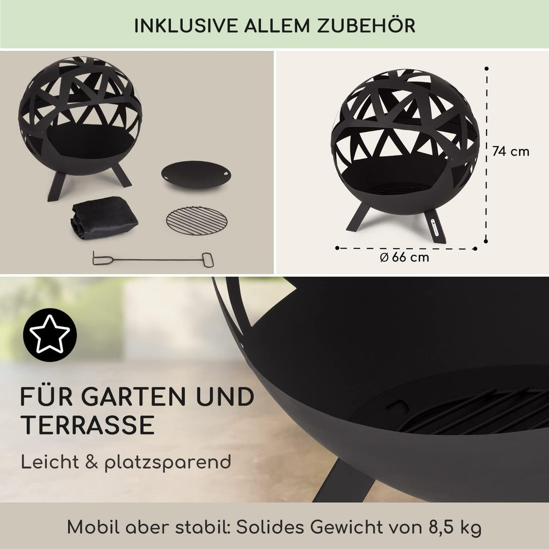 blumfeldt Feuerschale, Robuste Stahl-Feuerschale Gross für Balkon & Camping, Mobile 68 cm, Feuerscha