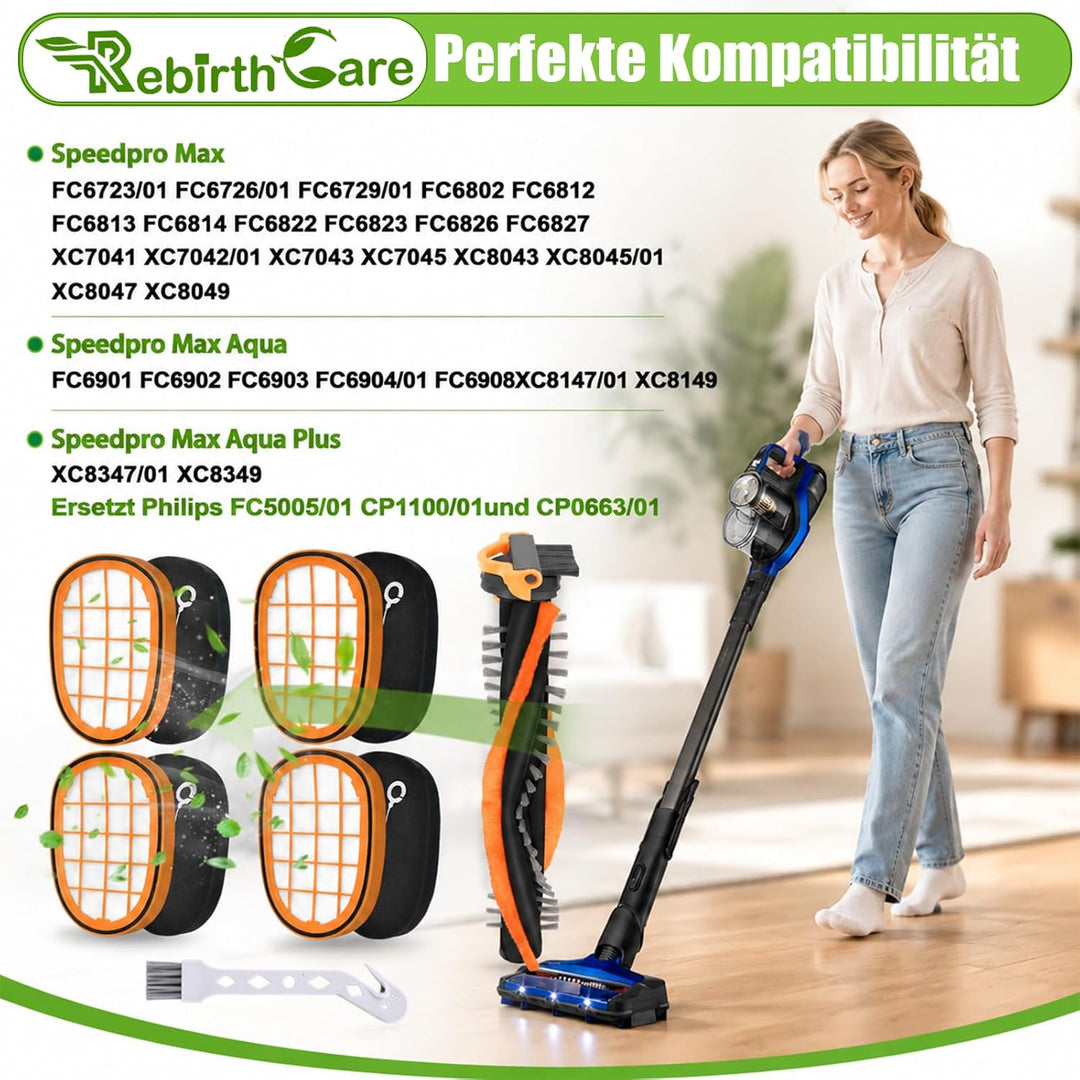 Rebirthcare 6 Stück Filter für Philips Speedpro Max Aqua Akkusauger FC6813 Ersatzfilter für FC5005/0