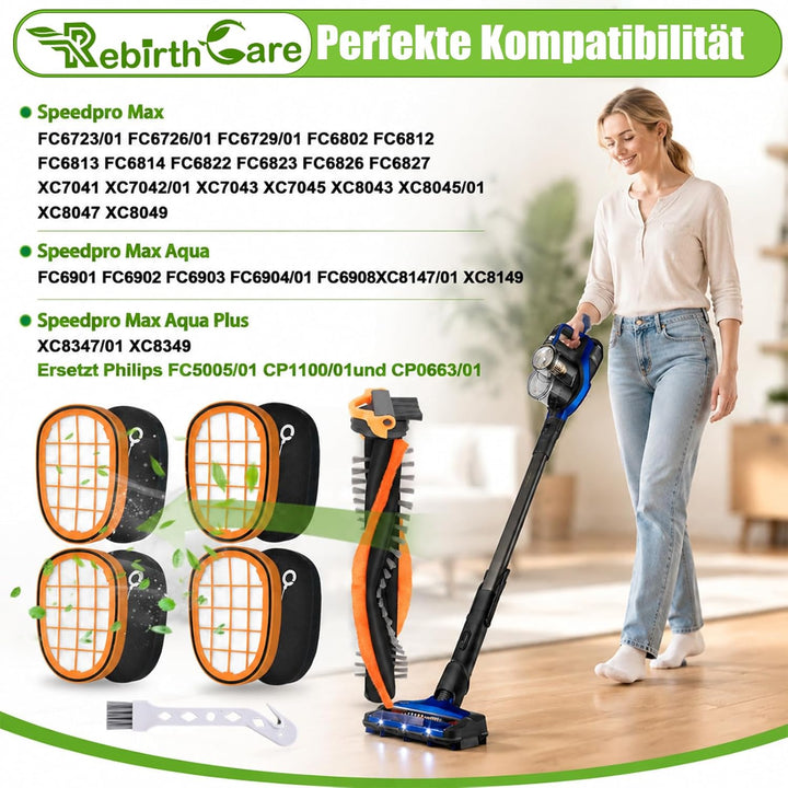 Rebirthcare 6 Stück Filter für Philips Speedpro Max Aqua Akkusauger FC6813 Ersatzfilter für FC5005/0