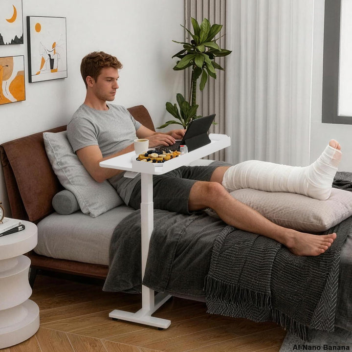 PUNCIA 90 x 40 cm Überbett-Tisch Stehpult höhenverstellbar mit Rollen