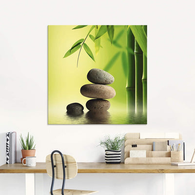 ARTland Glasbilder Wandbild Glas Bild einteilig 60x80 cm Hochformat Asien Wellness Zen Steine Spa Bl