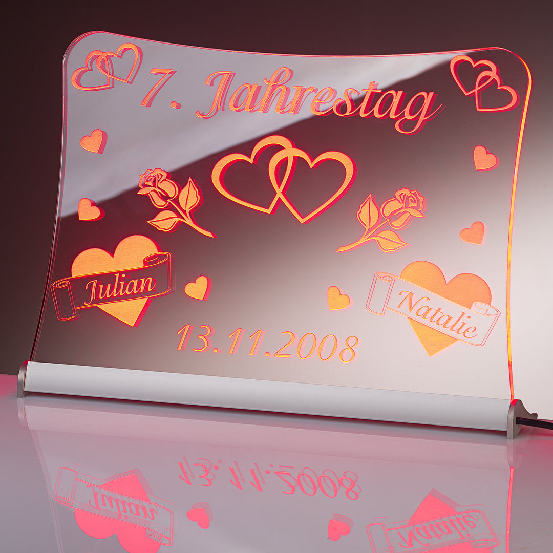 LED Acrylglas Schild "Jahrestag", 30x20 cm, mit persönlicher Laser Gravur (rot), rot