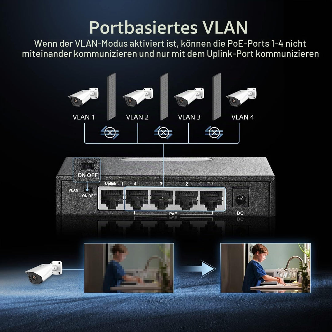 Binardat 5 Port Gigabit POE Switch, 4 POE+ Ports 1000Mbps, 1 Gigabit Uplink, IEEE802.3af/at, 65W Pow