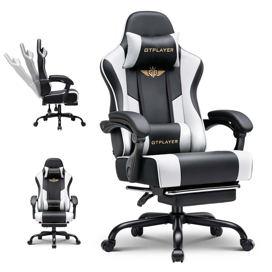 GTPLAYER Gaming Stuhl Chair Gamer Sessel - Ergonomischer Gamer Stuhl mit Fussstütze Kopfstütze und L