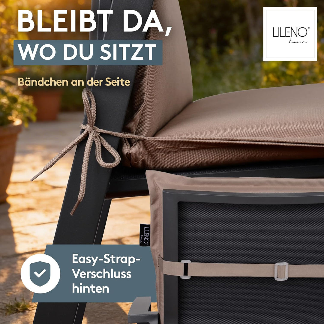 LILENO HOME Gartenstuhl Auflagen [1er Set - Niedriglehner] in Taupe - Bequeme Liegen als Sitzauflage