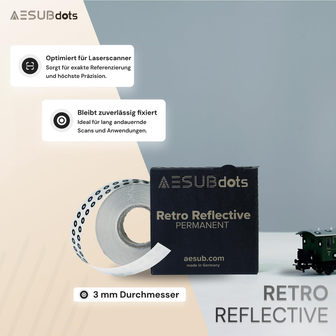 AESUB dots - Referenzpunkt für 3D Scannen, diffuse & retro reflektierende Reflexionsmarker (3 mm, Re