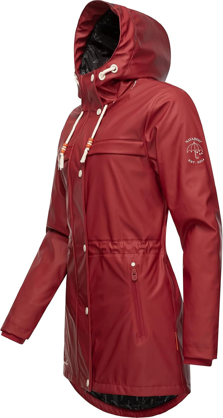 Navahoo Damen Übergangsjacke Regenmantel wasserdicht lang warm gefüttert mit Kapuze Rainy Forest XS-
