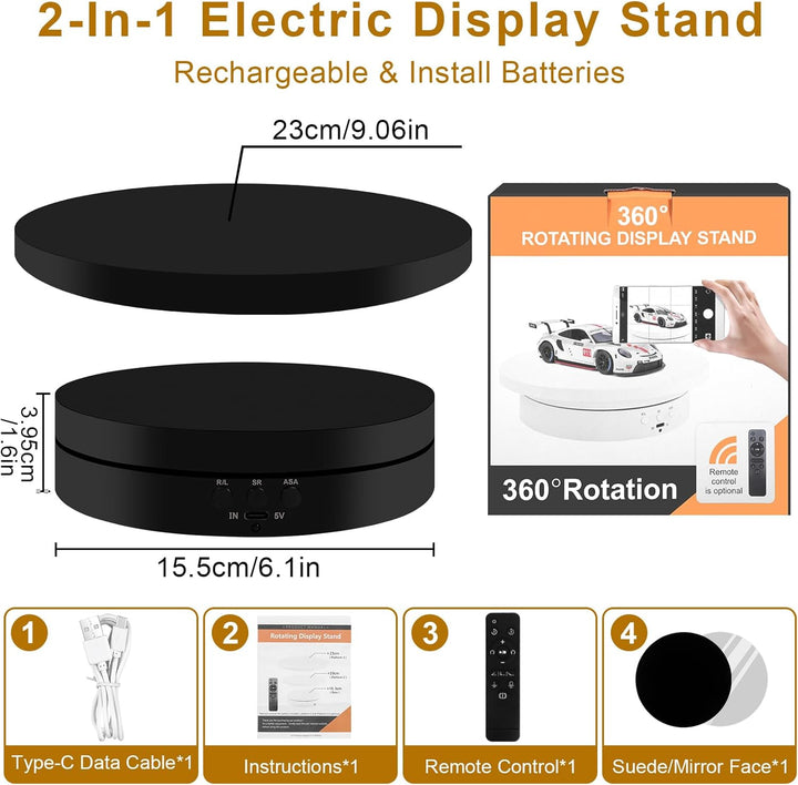 Elektrischer Drehteller 360°, 2in1 Motorisierter Drehständer Display-Tisch zur Präsentation von Schm