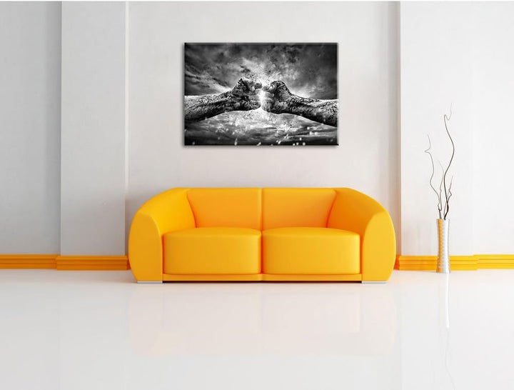 Pixxprint Fäuste treffen Sich mit Energie als Leinwandbild/Grösse: 100x70 cm/Wandbild/Kunstdruck/fer