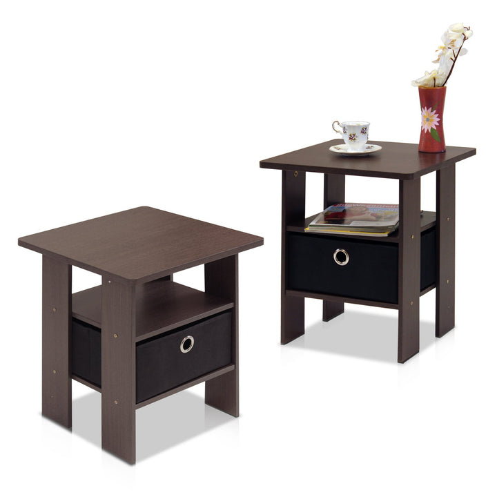 Furinno Andrey Beistelltisch Nachttisch mit Schublade, holz, Dunkelbraun/Schwarz, 39.37 x 39.37 x 44