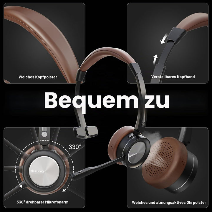 Bluetooth Headset, Mono Wireless Headset mit Mikrofon und Rauschunterdrückung &amp; USB-Dongle, Kabellos