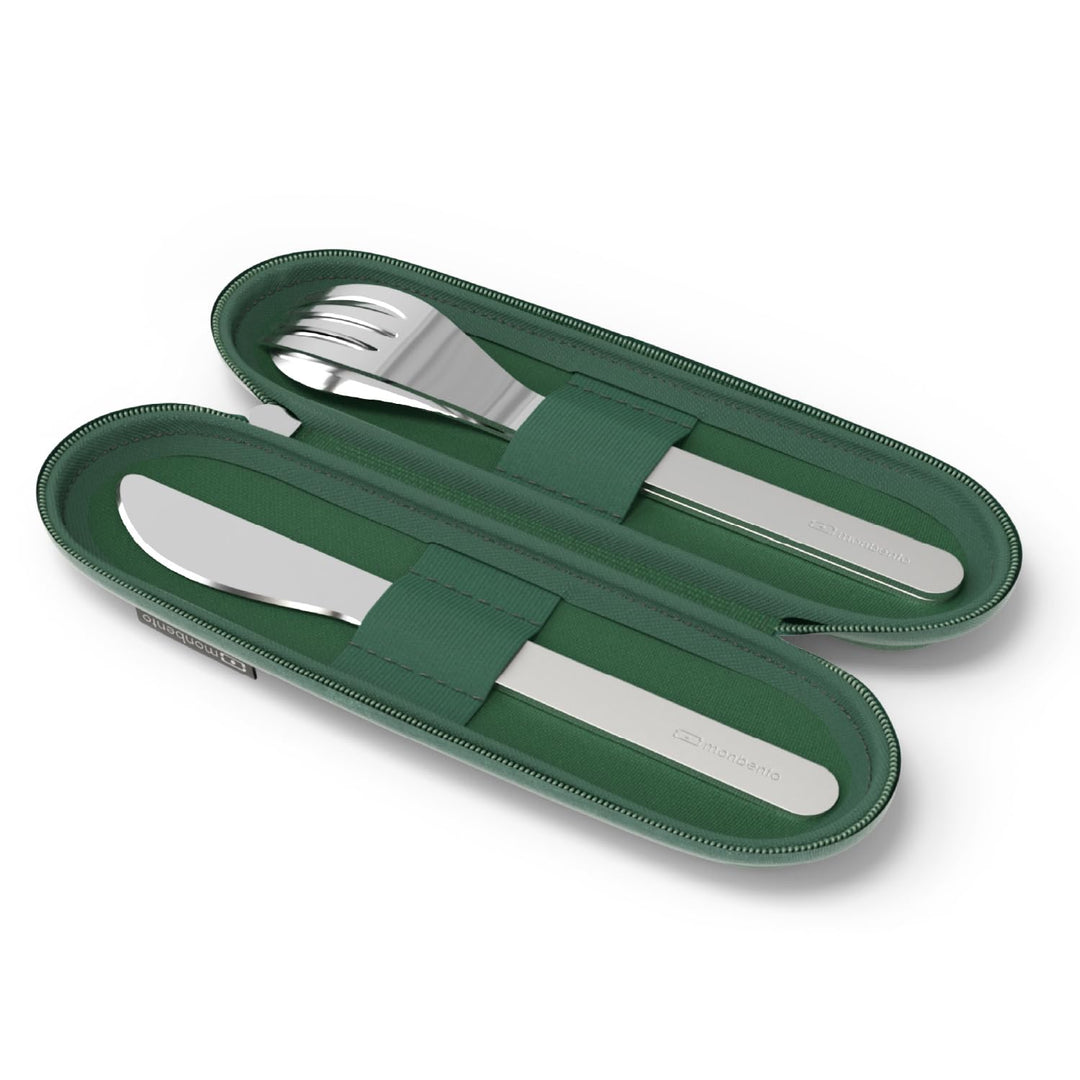 MONBENTO - MB Slim Nest Trio Messer Grün Besteckset für Brotdose - Wiederverwendbares Besteckset mit