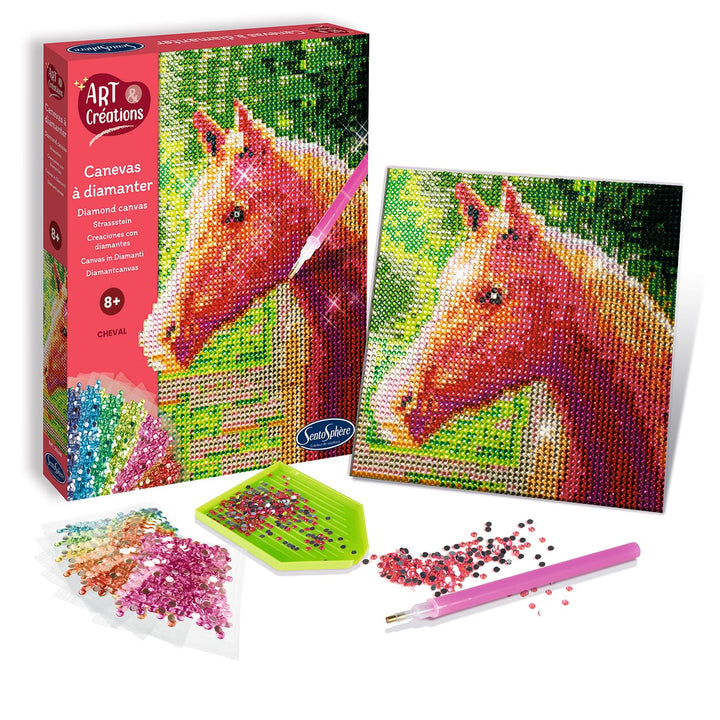 Sentosphère 3920240 Bastelset Strassstein-Bild, Motiv Pferd, Kreativ-Set, DIY für Kinder und Erwachs