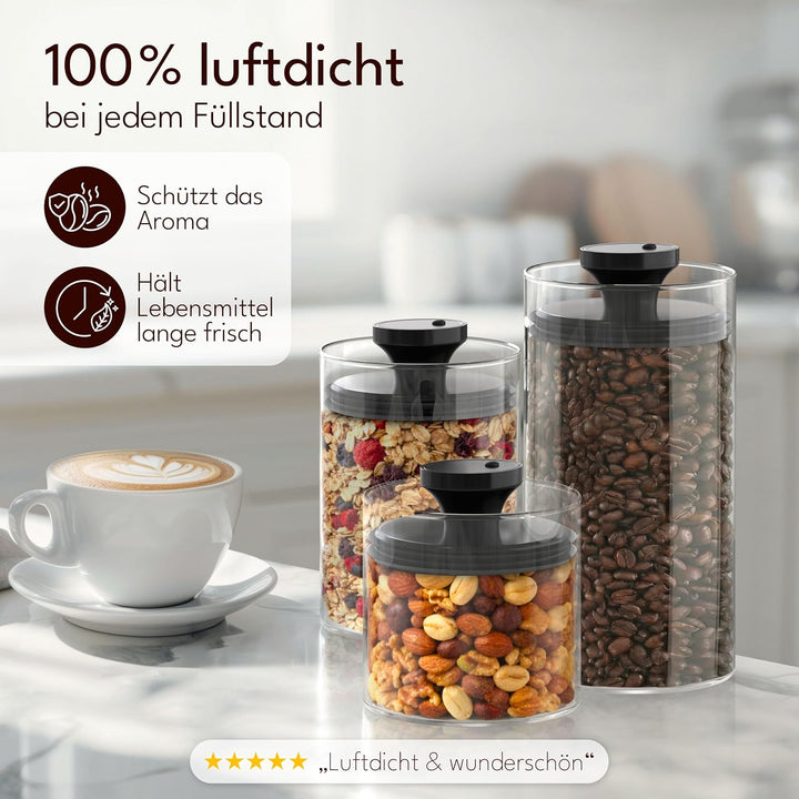 Vorratsgläser mit Vakuumdeckel, Luftdichte Aufbewahrung, Vorratsdose mit Deckel, mottensichere Gläse