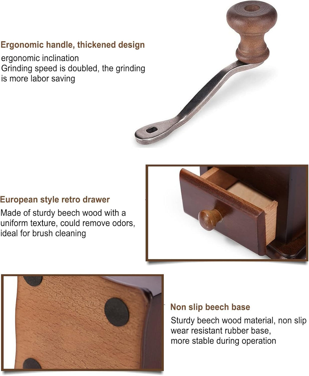 Manuelle Kaffeemühle, Rostfrei, Retro-Stil, Kaffeemühle mit Edelstahlkern