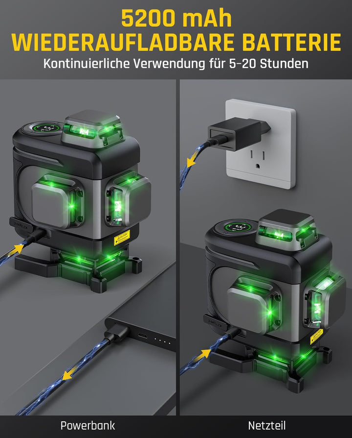 Fanttik D16 APEX Kreuzlinienlaser Grün 4x360°, 16 Linien Selbstnivellierender Linienlaser mit LED-Bi