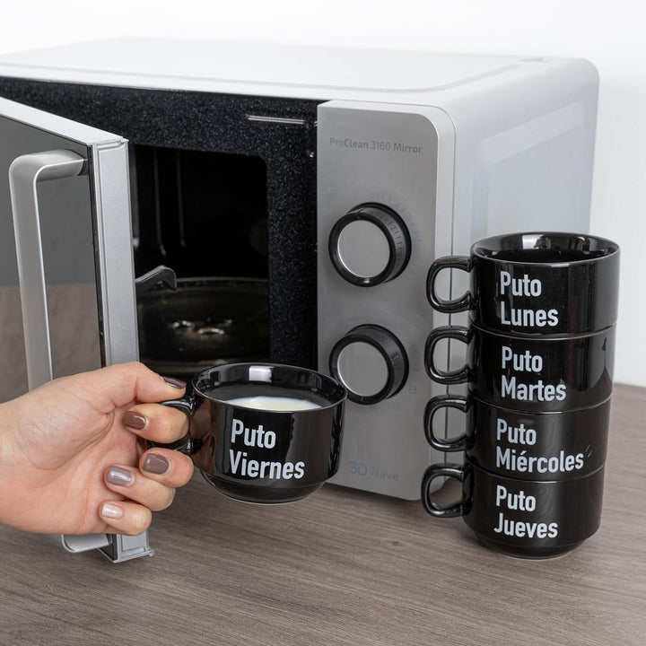 FISURA - Tassen set von originellen. Schwarze Tassen mit Sprüchen.Espressotassen mit Botschaft. Set