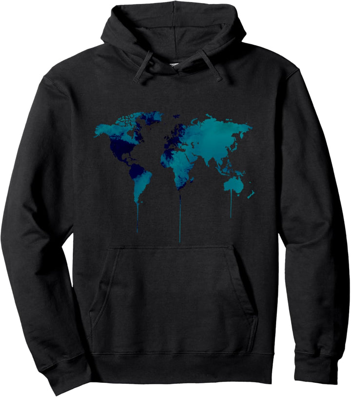 Weltkarte Aquarell Motiv mit Europa Asien Amerika Pullover Hoodie