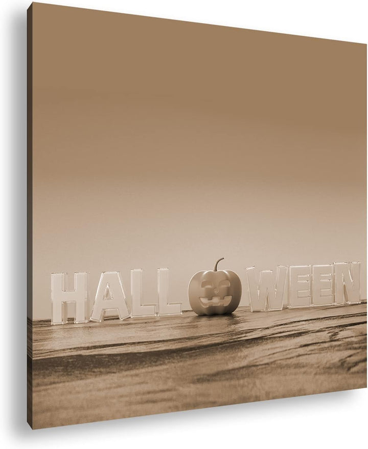 Halloween Logo Format: 70x70 Effekt: Sepia als Leinwandbild, Motiv fertig gerahmt auf Echtholzrahmen