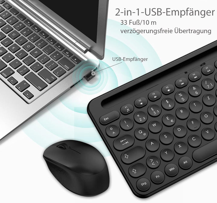 LeadsaiL Tastatur Maus Sets Kabellos,Ergonomische,Funk PC in Standardgrösse,Deutsch QWERTZ-Layout, L