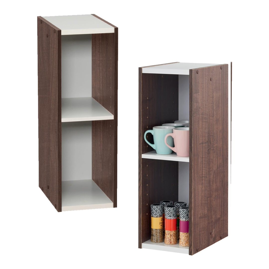 Iris Ohyama Platzsparendes Regal, Schlank, 2 Ebenen, Set aus 2, Braun, Verstellbar, Modular, Für Woh