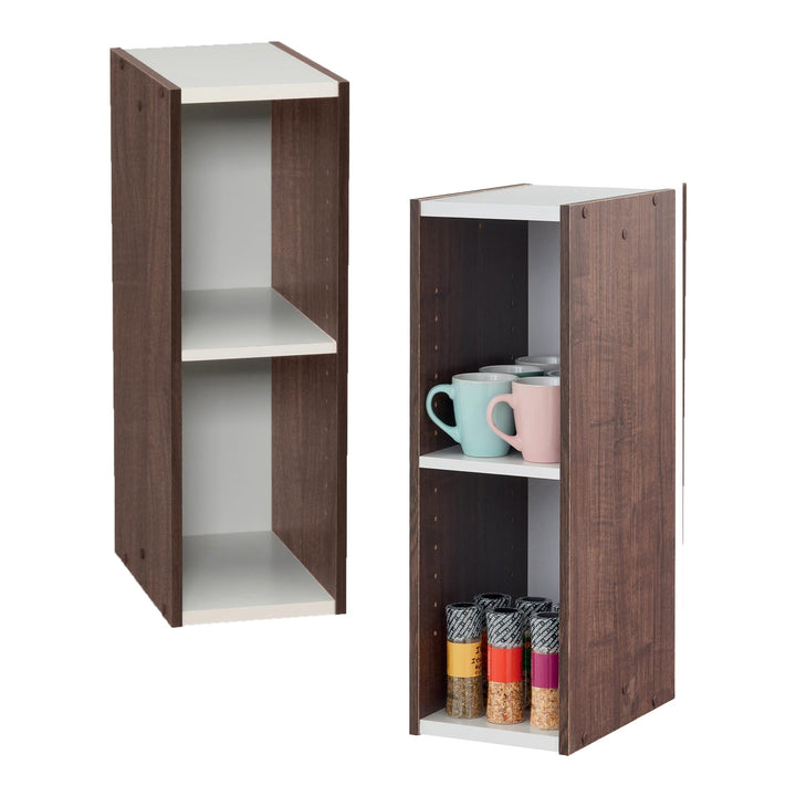 Iris Ohyama Platzsparendes Regal, Schlank, 2 Ebenen, Set aus 2, Braun, Verstellbar, Modular, Für Woh