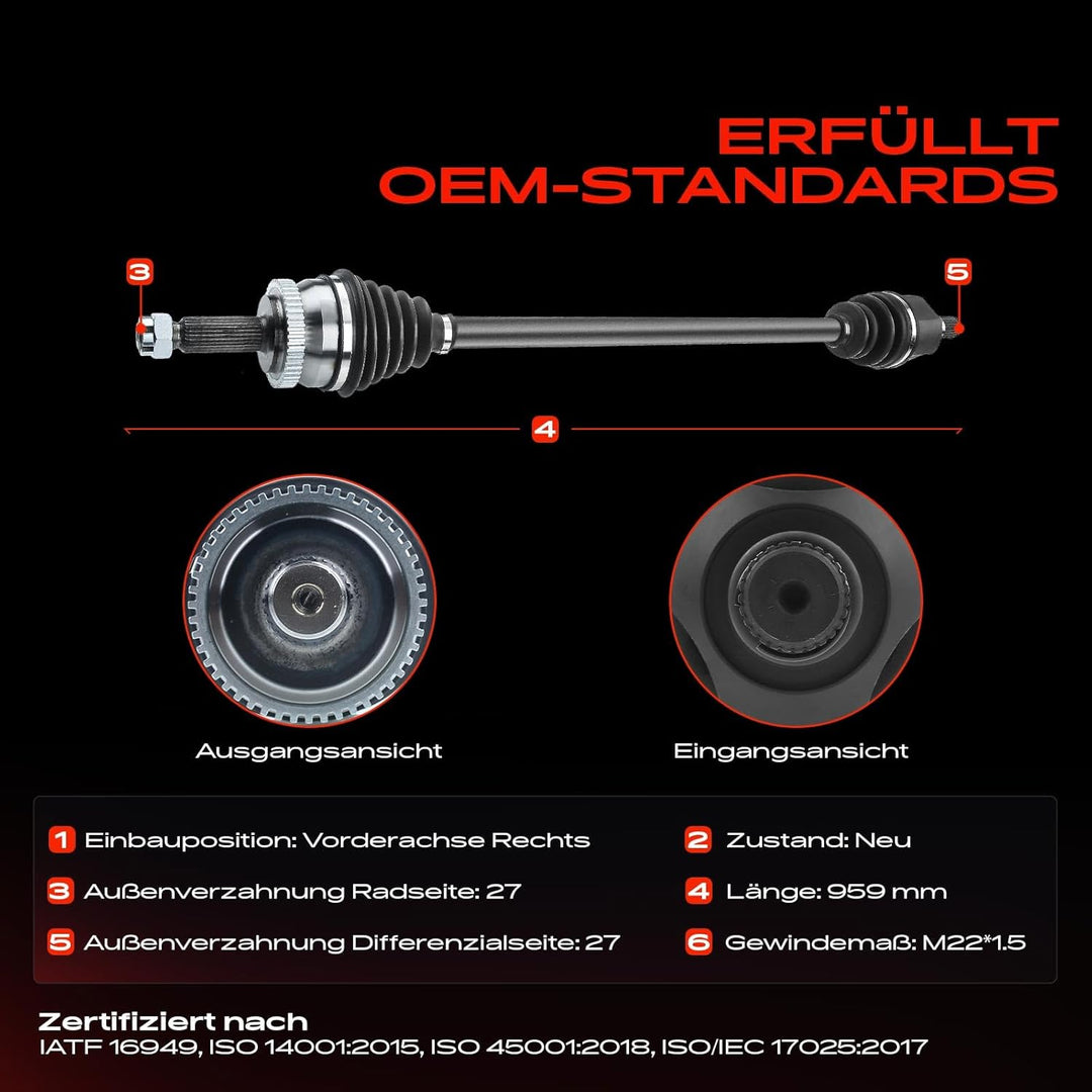 Frankberg Antriebswelle Vorne Rechts Kompatibel mit Tucson JM 2.0L 2004-Heute Sportage JE KM 2.0L 20