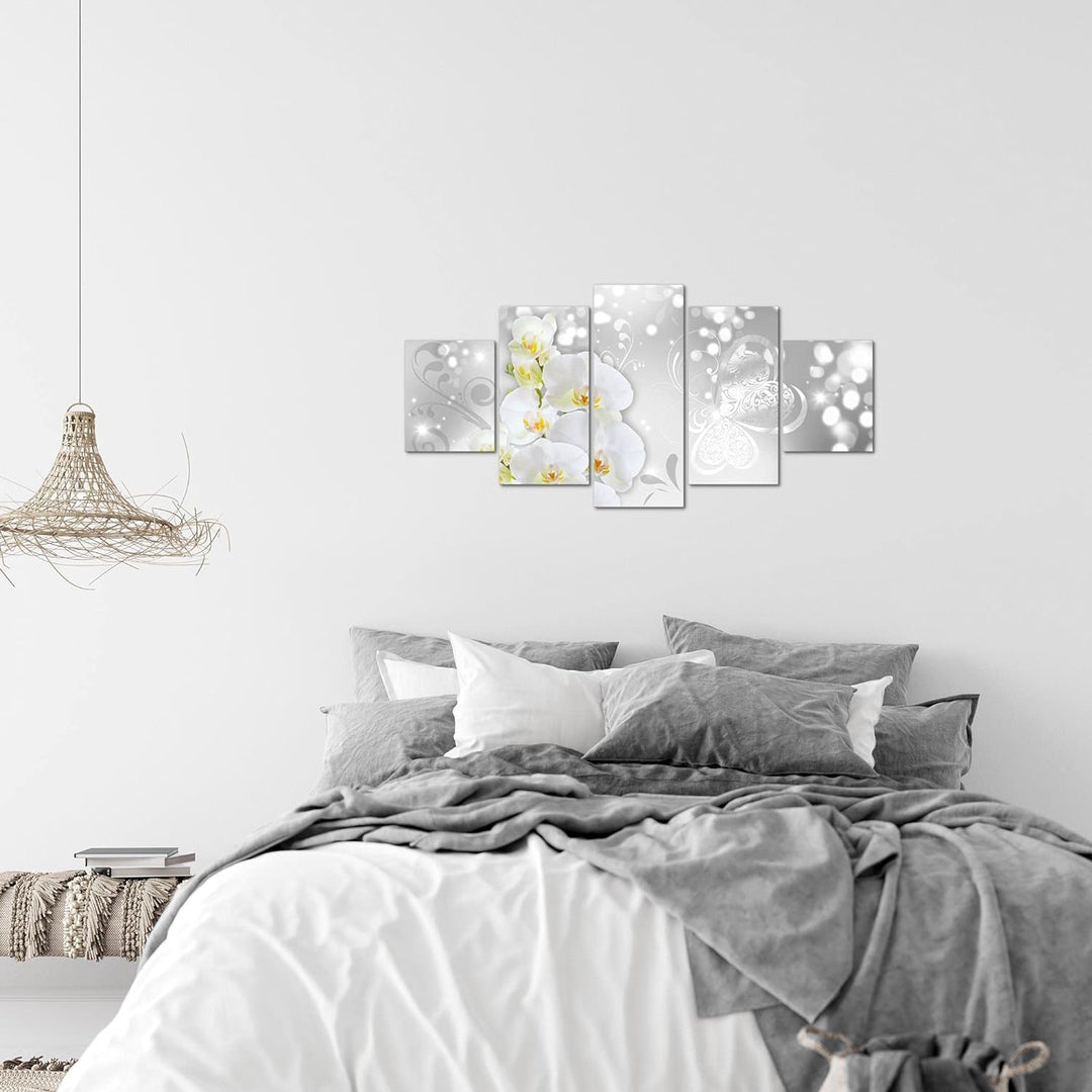 Runa Art Wandbilder Blumen Orchidee 5 Teilig Bild auf Vlies Leinwand Deko Wohnzimmer Abstrakt Grau S