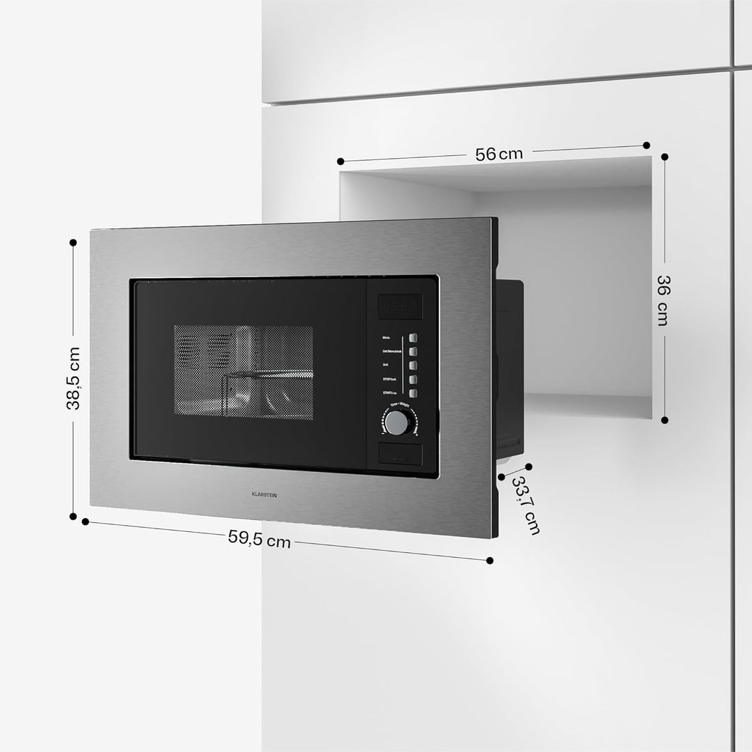 Klarstein Verosteel Einbaumikrowelle 60 cm mit Grill – 20L, 700W Mikrowelle & 800W Grill, 8 Programm