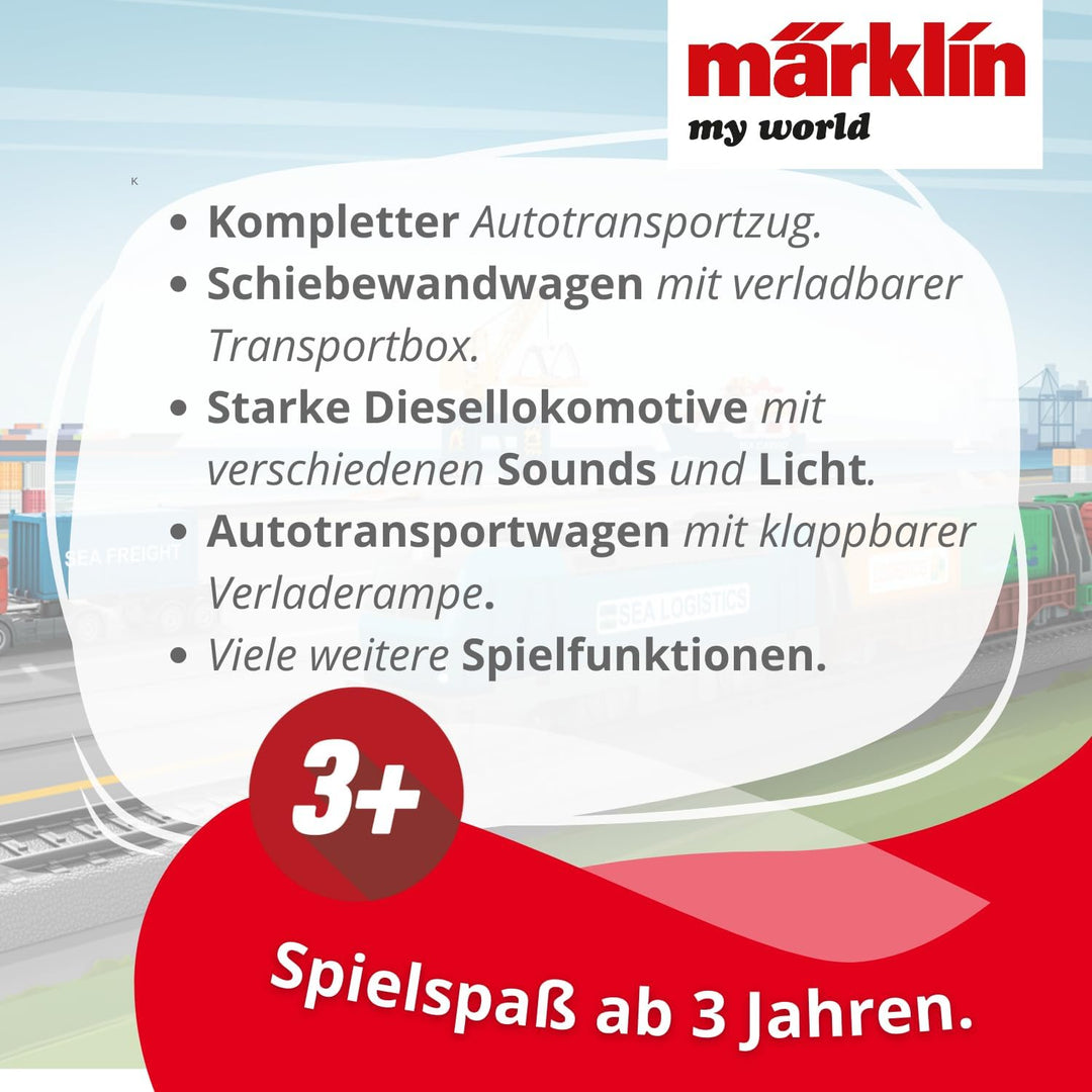 Märklin My World - 29347 Startpackung Autotransport – Lokomotive mit Waggons & Autos – Licht, Sound,