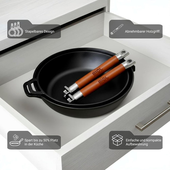 BIOL Gusseisenpfanne 22 cm – tiefe Bratpfanne für Induktion 22 cm ohne Deckel, 22 cm ohne Deckel