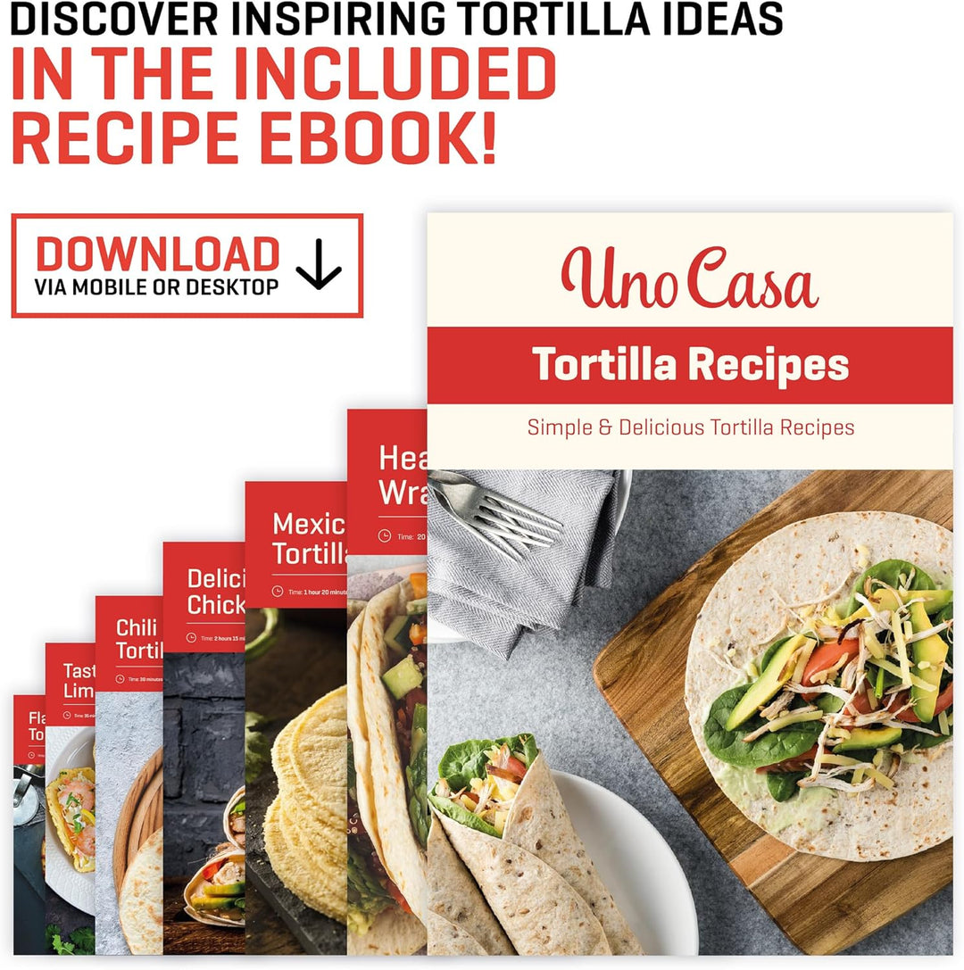 Uno Casa Tortilla-Presse aus Gusseisen, 20,3 cm, mit Tortilla-Wärmer – Set mit vorbehandeltem Quesad
