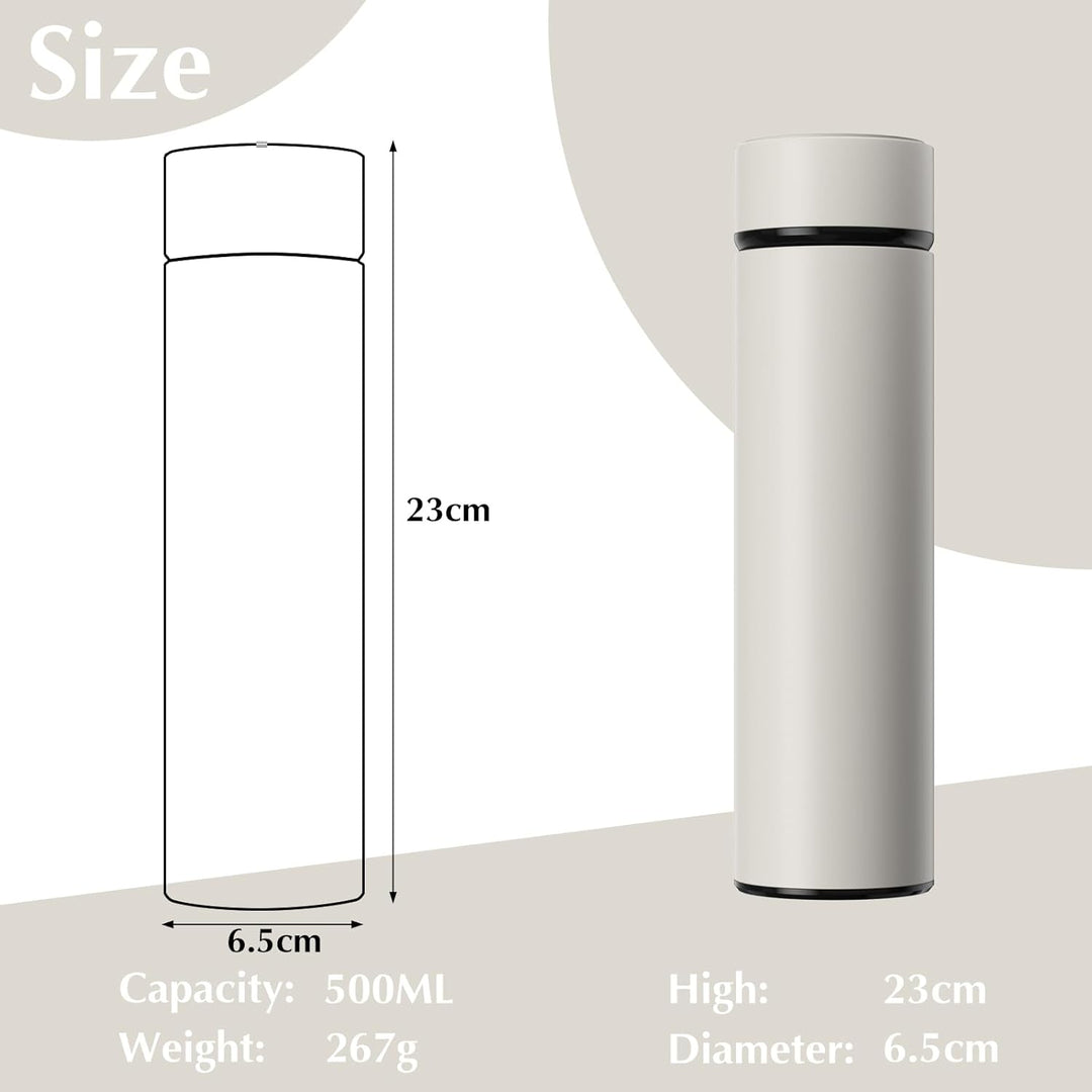 Homealexa 500ml Thermosflasche, Vakuum Isolierbecher Trinkflasche aus 304 Edelstahl, LED-Touchscreen