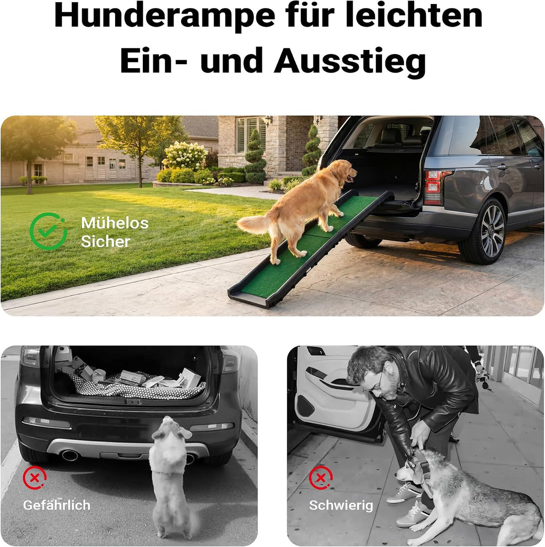 Wiltec Hunderampe 155 x 40 cm 90 kg faltbar Kunstrasen Anti-Rutsch, rutschfeste Autorampe für Hunde,