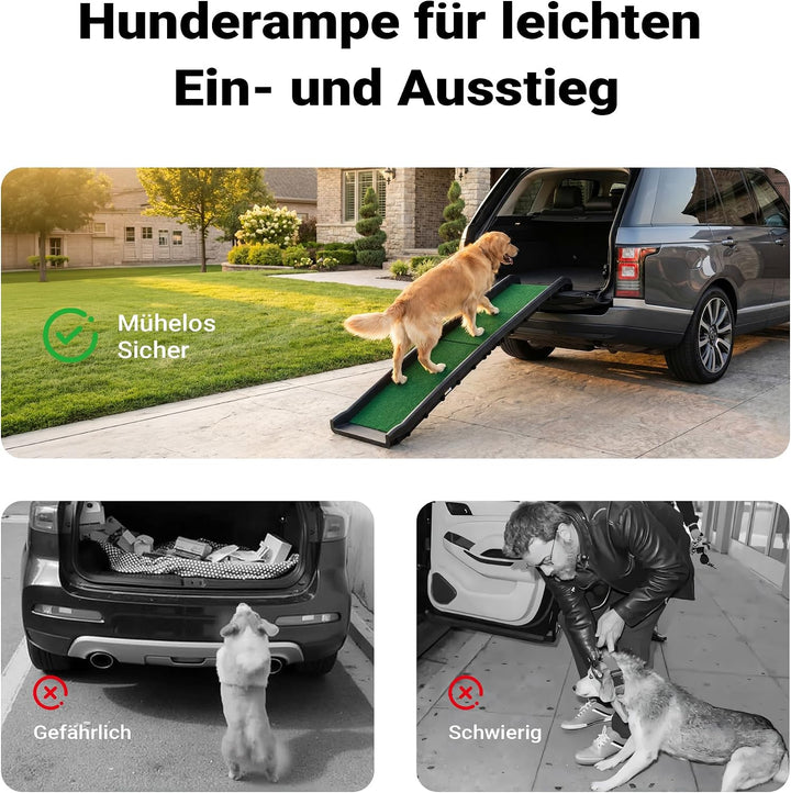 Wiltec Hunderampe 155 x 40 cm 90 kg faltbar Kunstrasen Anti-Rutsch, rutschfeste Autorampe für Hunde,