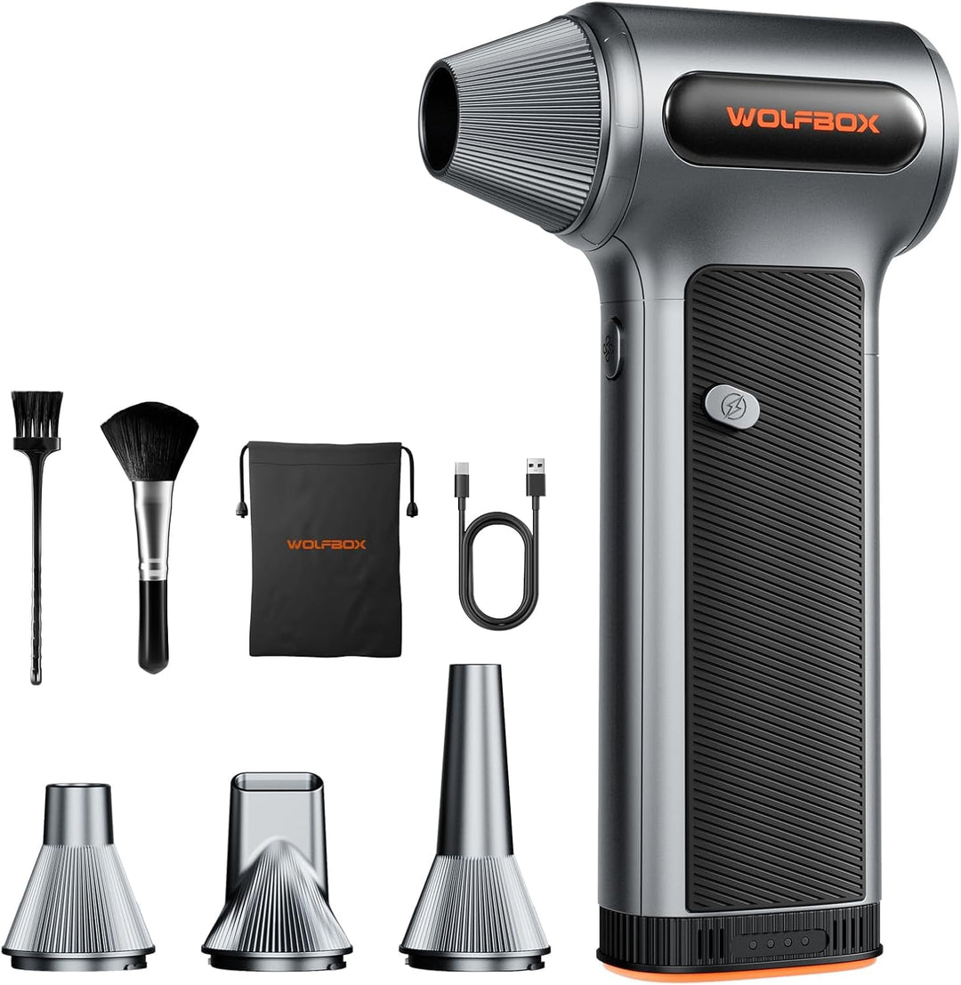 WOLFBOX MF200 Elektrisches Staubgebläse mit Abnehmbarem Akku, 87.5 m/s Air Duster Kabellos, 3-Stufen