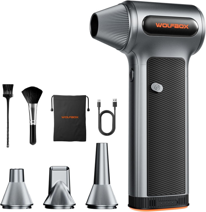 WOLFBOX MF200 Elektrisches Staubgebläse mit Abnehmbarem Akku, 87.5 m/s Air Duster Kabellos, 3-Stufen